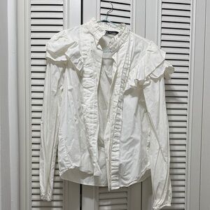Zara White Ruffled Button Down Shirt